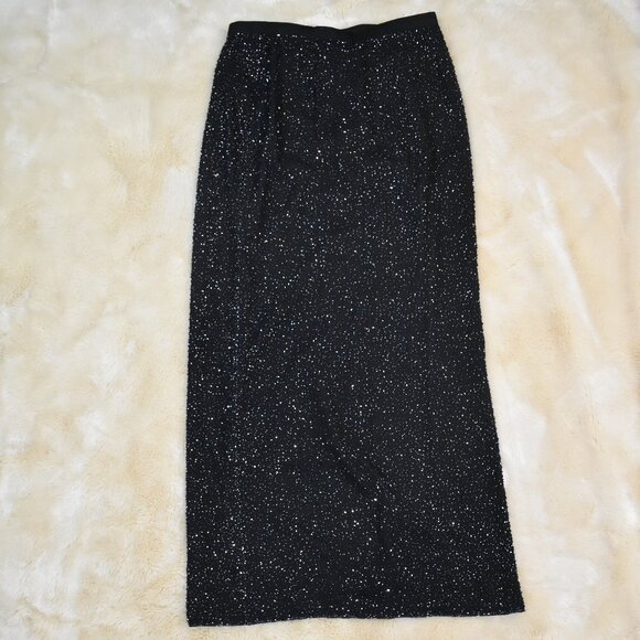 Cache Vintage Black Silk Beaded Maxi Skirt Sz 12 Formal Y2K Sparkly Chic - Picture 2 of 11